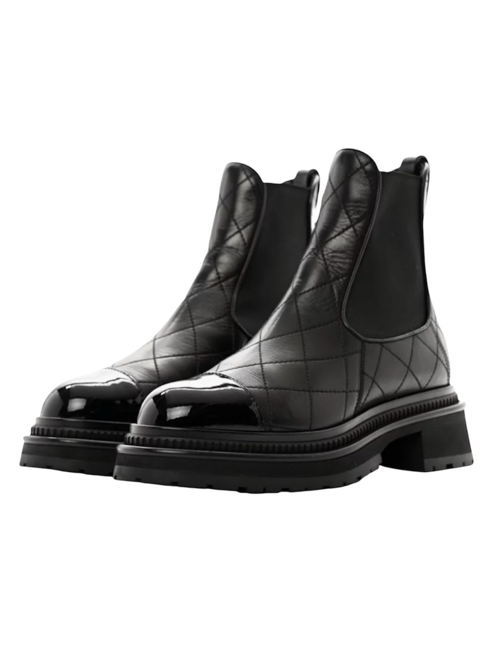 CHANEL 💯 Quilted Leather Chelsea Ankle Combat Boots Black 37.5 7.5 7